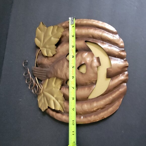 Metal Pumpkin Wall Art With Leaf Accents & Rustic Finish - 12" x 9" - Picture 5 of 6